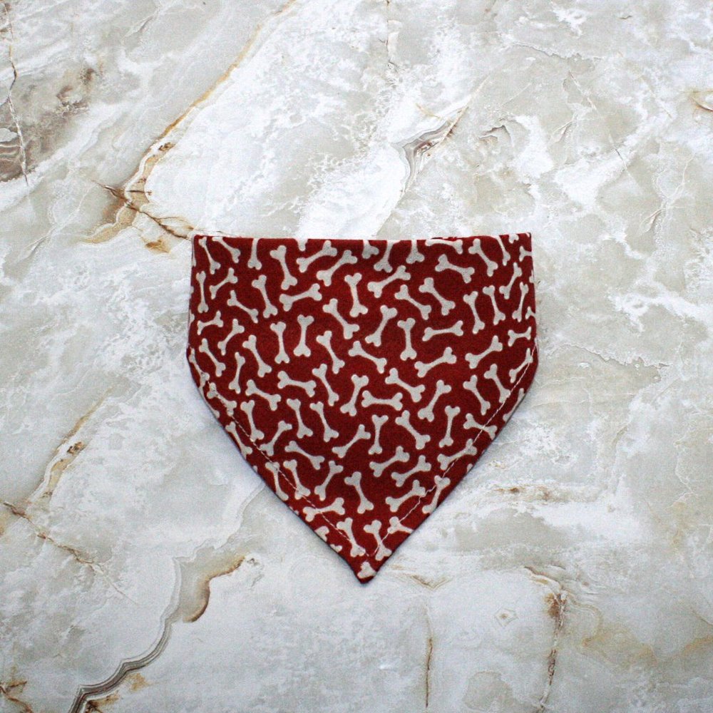 HAND CRAFTED Dog Bandana Bone Print Red with White Various Sizes - Picture 5 of 10